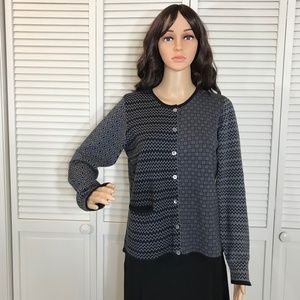 Gundrun Sjoden Organic Cotton Graphic Pattern Cardigan Sweater Medium
